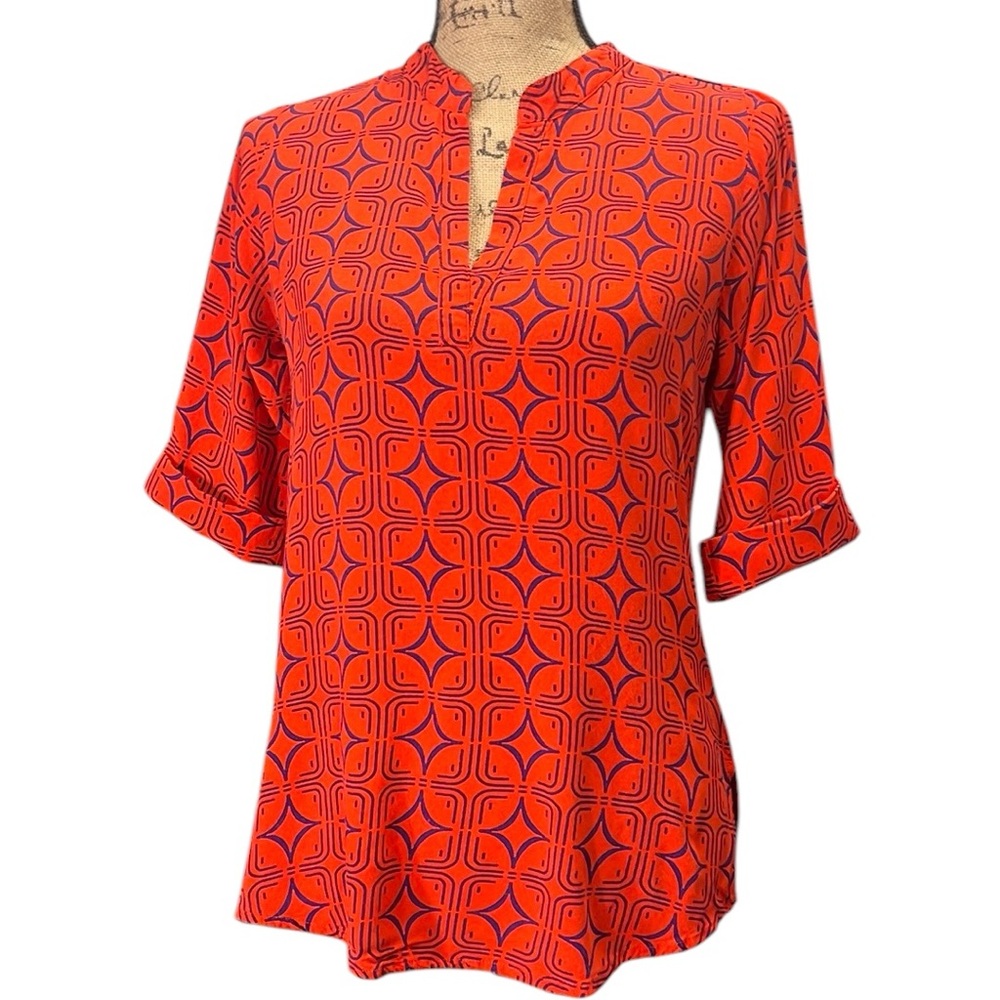 Escapada EC Orange and purple designed print v-neck tunic. Size XSMALL
